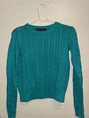 American Apparel Teal Cable Knit Crewneck Sweater